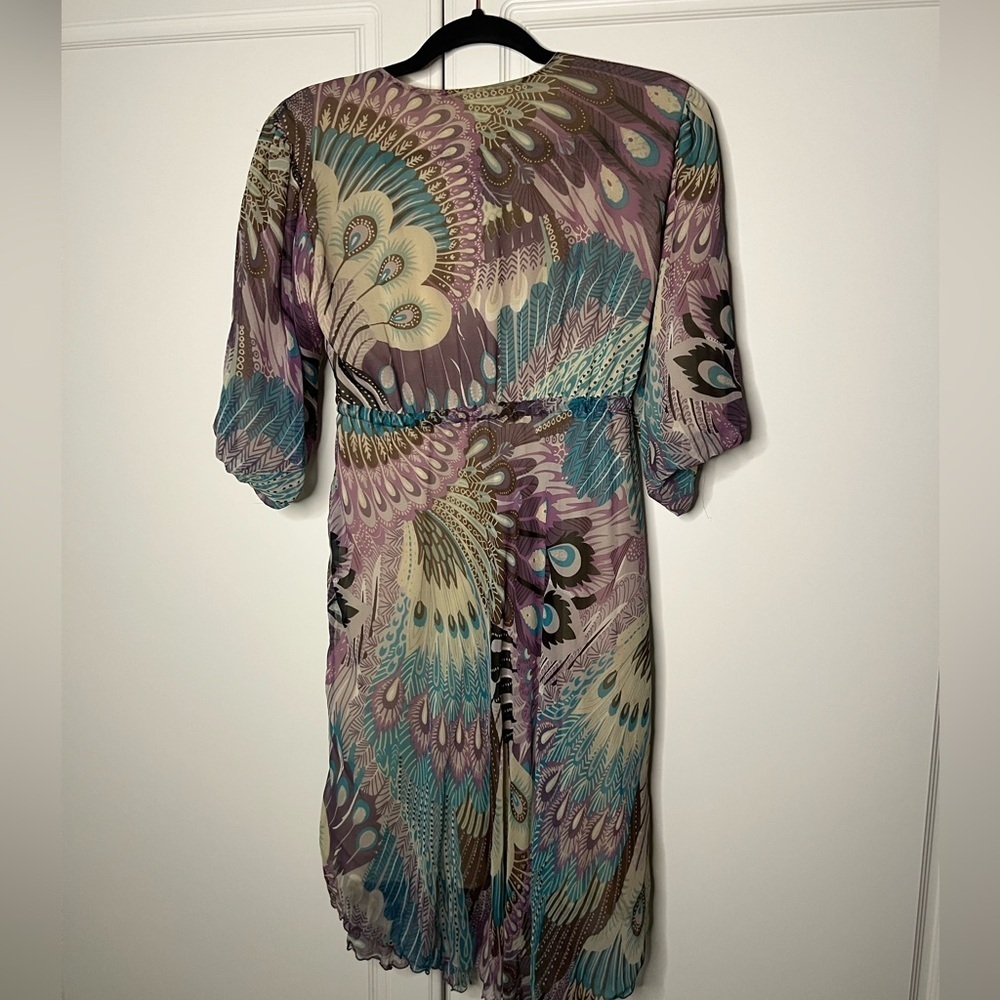 Vintage Tricia Fix 100% Silk Peacock Print Dress | Made in USA - Picture 12 of 13